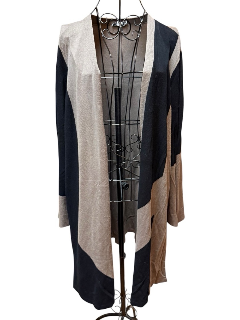 Chico's Black and Taupe Draped Colorblock Cardigan Mod casual